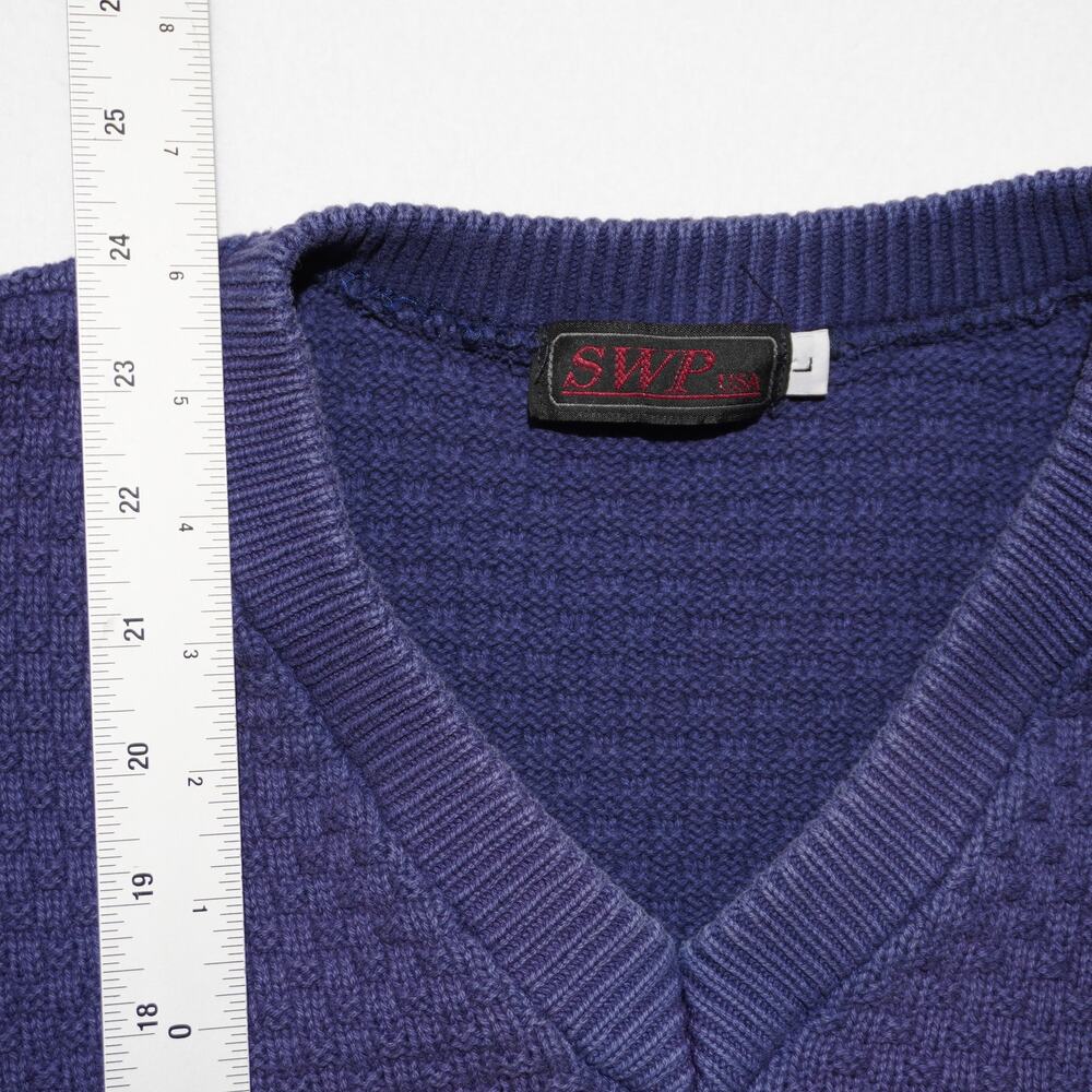 SWP USA Textured Knit Sweater Vest Men’s L Purple V-Neck Vintage Loose Fit - Picture 5 of 8